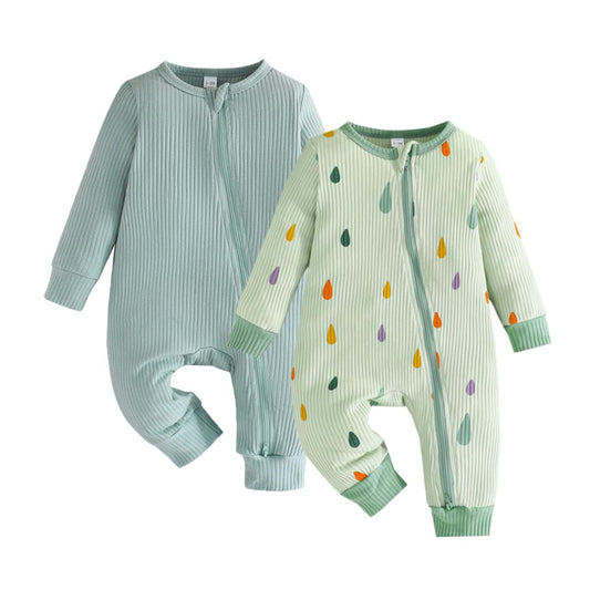 Bafeicao Unisex Baby Boy Girl 2/3 Pack Rompers Long Sleeve 2 Way Zipper One Piece Jumpsuits Clothes Sets